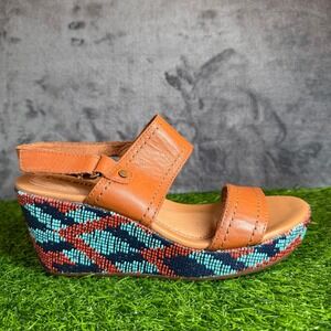 Cobb Hill Erika 2 Tan Leather Woven Wedge Sandals Slingback‎ Womens size 7 M